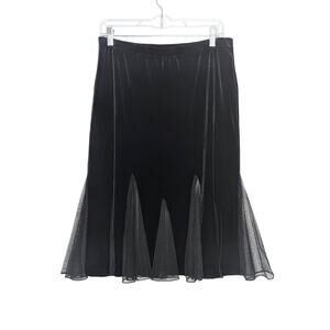 Vintage 90's Black Xscape Velvet Skirt Elastic Waist Sheer Insert Detail Size L
